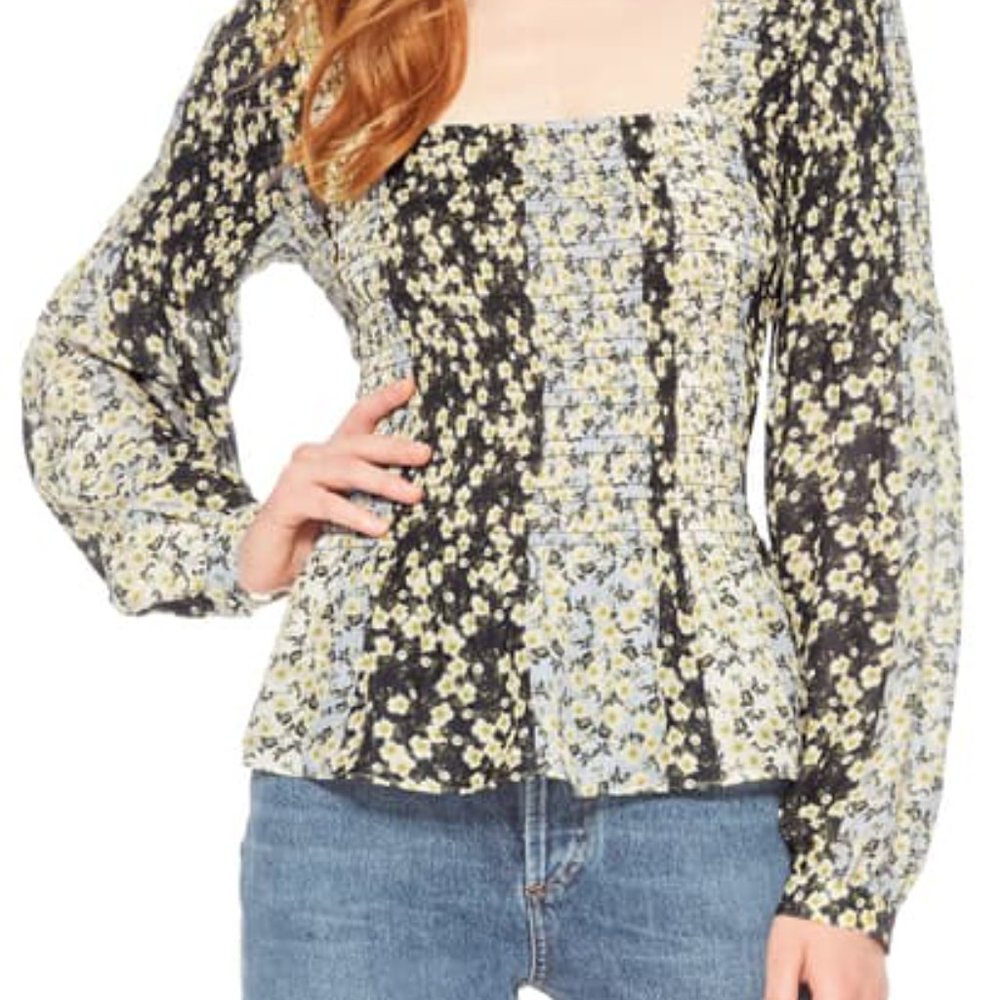 Parker Floral Smocked Blouse - Black and Yellow
